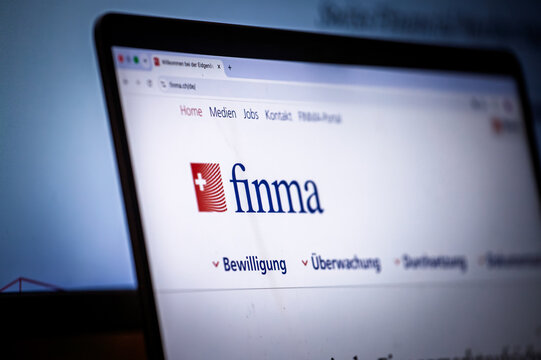 BERN, SWITZERLAND - JUNE 23, 2026: FINMA logo on the Swiss financial regulator's website. The image relates to banking supervision, financial markets and business regulation in Switzerland.