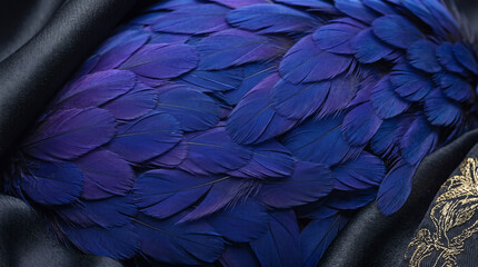 Obraz premium Macro close up of iridescent blue peacock feathers with intricate natural wave patterns.