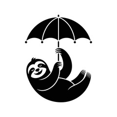 Fototapeta premium Cute sloth hanging on an umbrella, funny animal silhouette design concept.