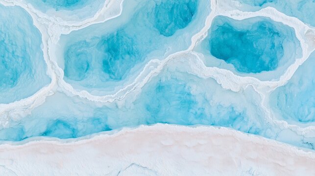 Natural Mineral Pools forming Layered Cyan Shapes