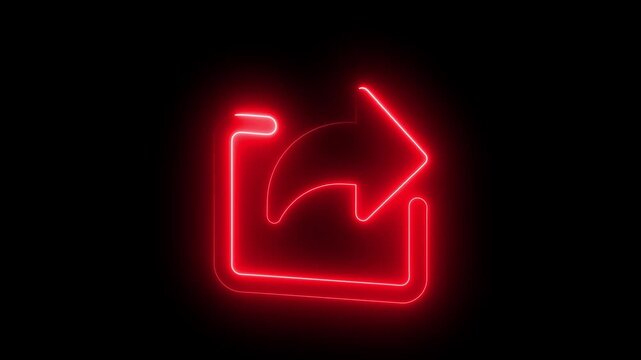 Glowing red neon share animation on black background, for social media, and digital interface, arrow