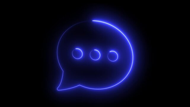 Neon blue glowing chat bubble animation with loading ellipsis for digital communication