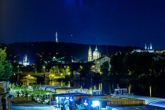 The Vitava River at Prague at Night, Czech Republic