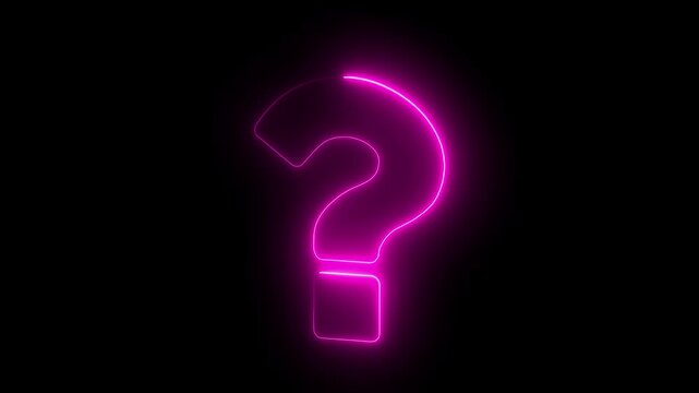 Glowing neon pink question mark sign pulsing on black background, for faq and, problem solving concepts