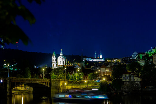 The Vitava River at Prague at Night, Czech Republic