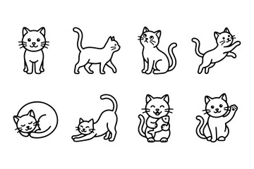 Obraz premium Cute cat doodles set depicting various domestic feline poses and activities