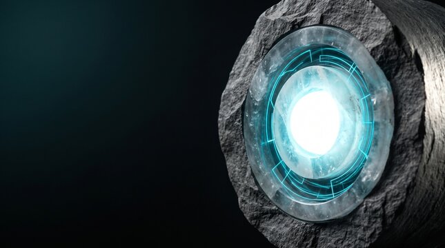 Futuristic Geological Core Sample with Glowing Blue Ai Interface