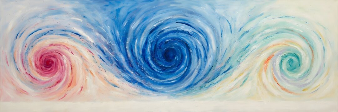 Abstract painting visualizing color as gravity fields pulling pigments into swirling vortex structures, deep emotional intensity, vibrant neon and pastel contrast, sophisticated composition balance