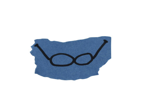 Una gafas o lentes en un papel rasgado en un fondo transparente 