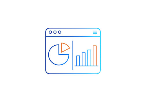 Web analytics dashboard icon featuring a pie chart and bar graph for business statistics data report