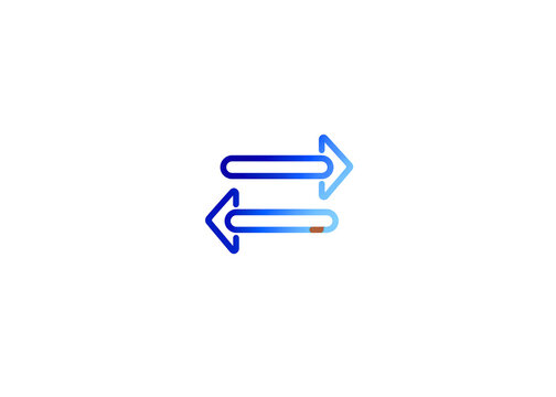 Elegant blue and white illustration of two horizontal arrows pointing in opposite directions, signifying exchange or reversal