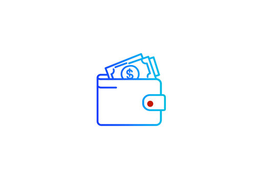 Simple and clean icon representing a wallet filled with cash, symbolizing financial transactions, savings, and wealth management with a minimalist blue and purple gradient