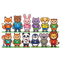 Fototapeta premium Cute Cartoon Animals Playing Soccer Team