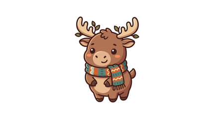 Fototapeta premium Cute Cartoon Moose Wearing Scarf