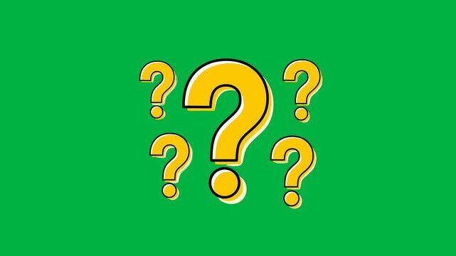 Animated question marks appearing and multiplying on a green background, motion graphics