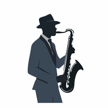 Jazz Musician Playing Saxophone Silhouette Illustration