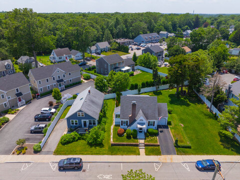 Historic residential building aerial view on Wood Avenue in historic town of Barrington, Rhode Island RI, USA. 