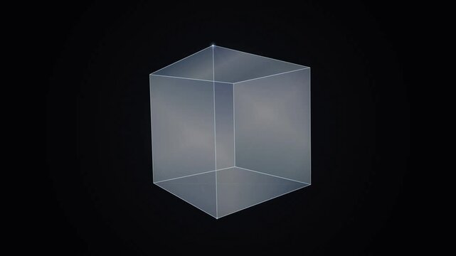 Rotating 3D Translucent Cube with Glowing Vertices on Black Background