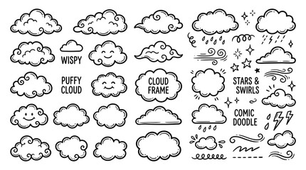 Obraz premium Collection of Hand-Drawn Doodle Clouds and Weather Elements for Design.