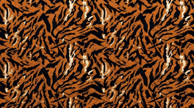 abstract seamless pattern with orange black and white tiger stripes texture for textile background design
