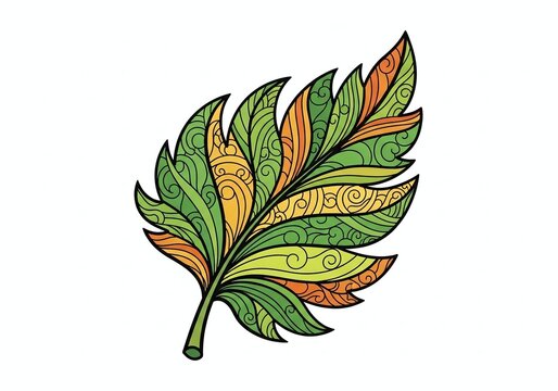 Vibrant green leaf with yellow veins illustration.