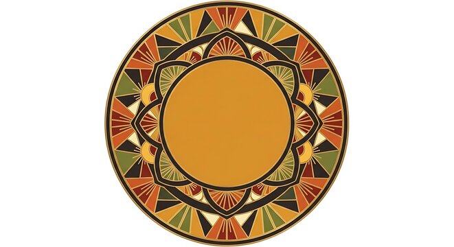 Art deco circular frame with geometric patterns for vintage poster design