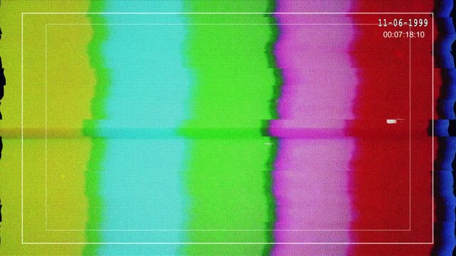 Cctv layer screen color bars test pattern with analog glitch and VHS noise