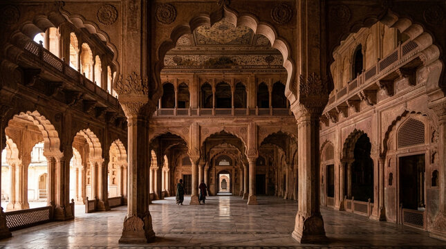 Ancient Indian Palace Interior Architecture, Arches, Pillars, Courtyard