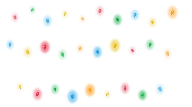 Vibrant holiday string lights flicker across a clean white backdrop in a minimalist festive digital animation.