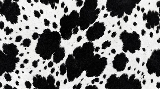 close up black and white cow fur texture with irregular spotted pattern natural animal skin surface