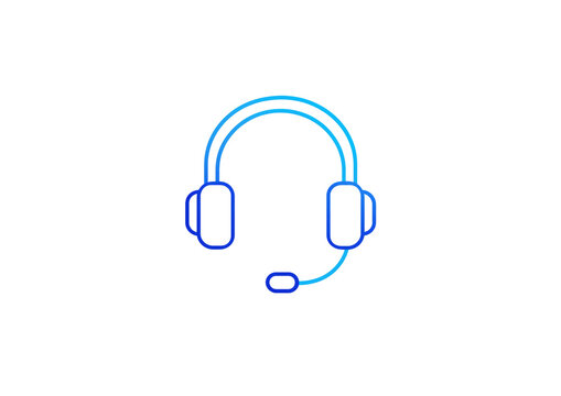 Modern gradient line icon of a professional headset with a microphone, symbolizing customer support, call center operations, and effective online communication