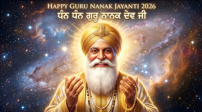 Happy Guru Nanak Jayanti 2026 Celestial Portrait Bedi Divine Light