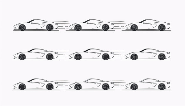 Sports Car Line Icon Set, High Speed Supercar Motion Vector Illustration