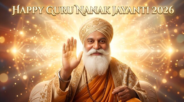 Guru Nanak Jayanti Greeting, Sikh Holy Man Aura, Celebration 2026