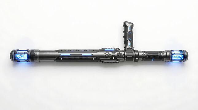 Futuristic LED glow baton weapon isolated on a clean white background