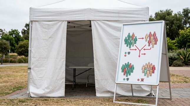 Herd immunity community protection explainer chart close-up showing an abstract population density gradient in Empty Medical Clinic, No People Stock Photo