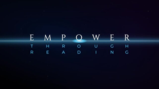 Cinematic motion graphics title card displaying 'Empower Through Reading' with a glowing lens flare on a dark background