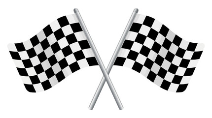 Fototapeta premium Two crossed checkered flags showing victory symbols with waving fabric texture in bright modern digital art