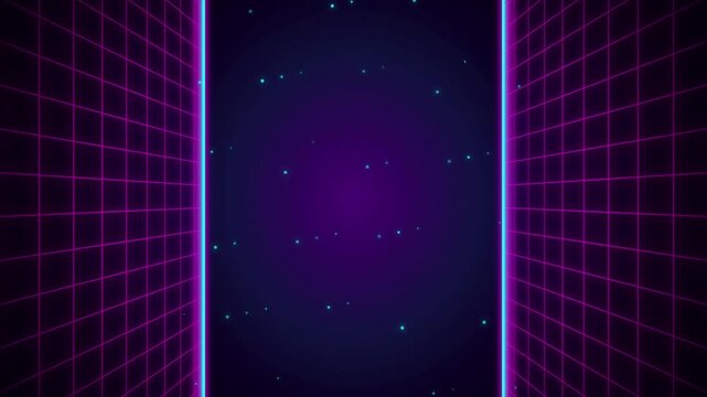 Retro Neon Cyberpunk Grid Corridor with Particle Dust Abstract Background Loop