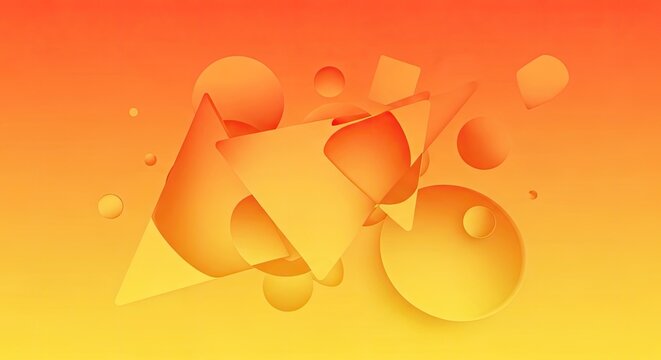Abstract 3D Geometric Shapes With Orange And Yellow Gradient Background