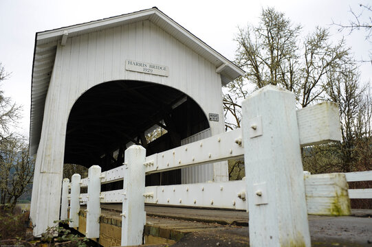 The Harris Covered Bridge, Nestled Among Trees in a Serene Countryside Setting