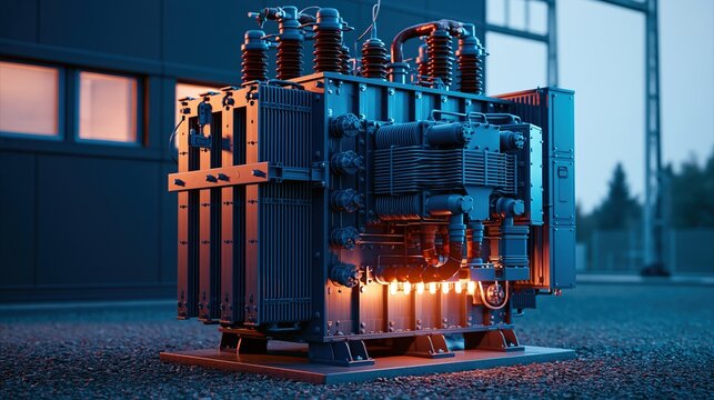 Massive industrial transformer outdoors at power substation