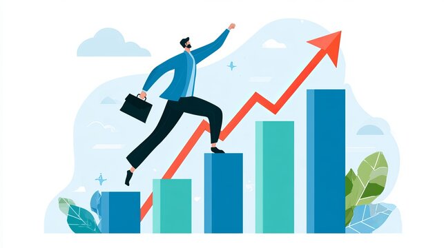 Chart showing success, growth, and better performance. Business analytics and income statements reveal high efficiency and economic progress.