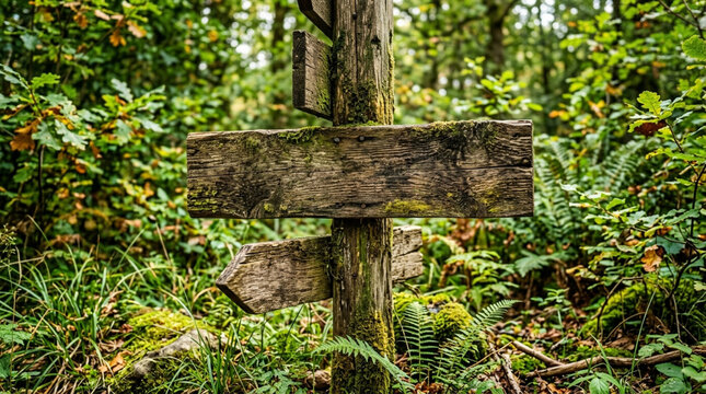 Wooden Signpost in Forest - Wood, Nature, Direction, Outdoors, Path, Blurry Background