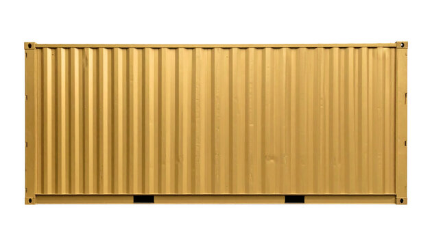 Gold shipping container side view showing corrugated metal texture for global logistics and international freight transportation industry&nbsp;&nbsp;