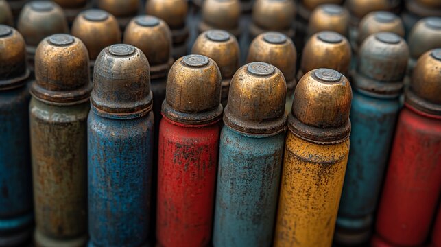 Colorful ammunition cartridges close-up.  Military background,  suitable for war or history articles