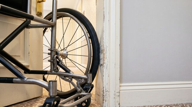 Wheelchair wheel scraping against narrow interior doorway
