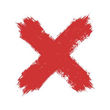 Red brush stroke cross mark isolated on white background