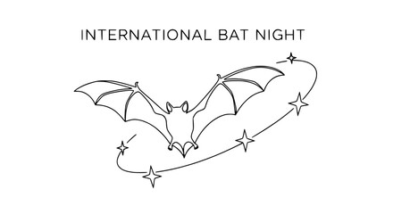 International Bat Night celebration graphic with bat and stars, clean design