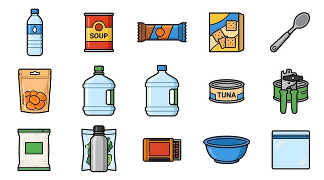 Disaster kit vector for emergency food and water supply